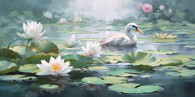 唯美夏天池塘里绽放的荷花插画背景,插画/手绘图,插画/手绘图库,插画/手绘图下载,插画/手绘